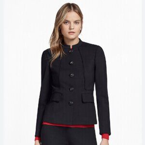 Brooks Brothers Fitted Ponte Nehru Jacket Womens Button Up Blazer Black Size 0